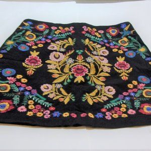 Umgee USA Sz. S Mini Skirt Black Colorful Embroidery A-Line Linen Cotton…